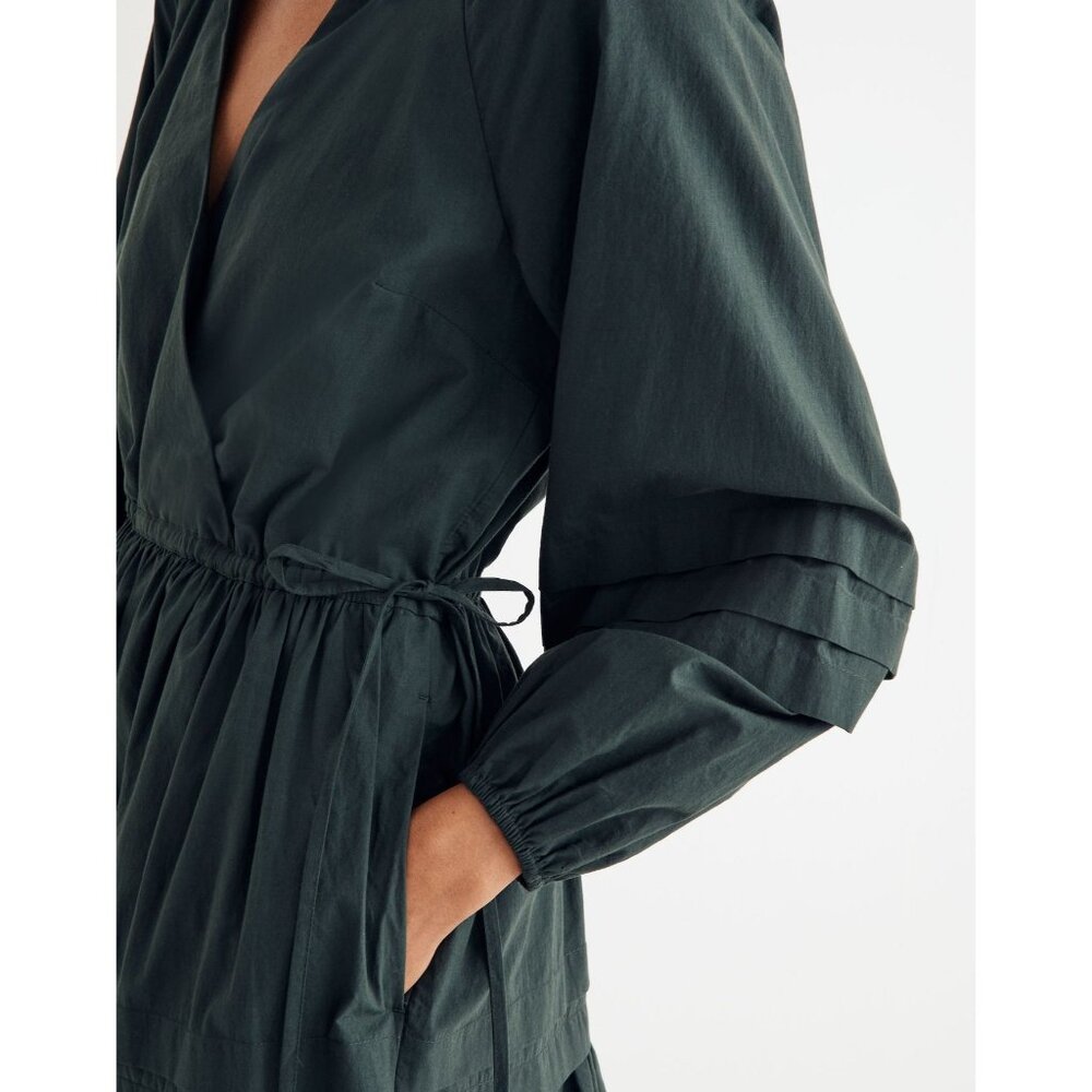 Madewell Crinkle Poplin Wrap Mini Dress Dark Palm Green Women's XS [NH093] Boho - Picture 13 of 16